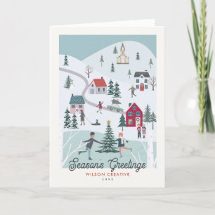 Festive Winter Christmas Village Logo Business  Holiday Card