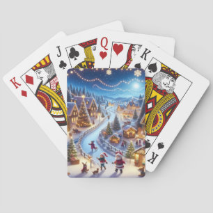 Festive Winter Christmas Village Night Playing Cards
