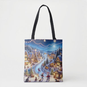 Festive Winter Christmas Village Night Tote Bag