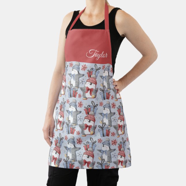Festive Winter Dancing Penguins Apron (Insitu)