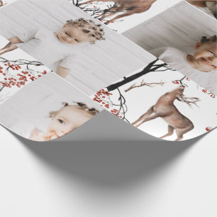 Festive Winter Deer Photo Collage Christmas Wrapping Paper