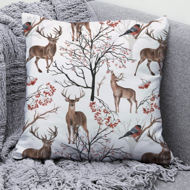 Festive Winter Deer Woodland Pattern Christmas Cushion (Creator Uploaded)