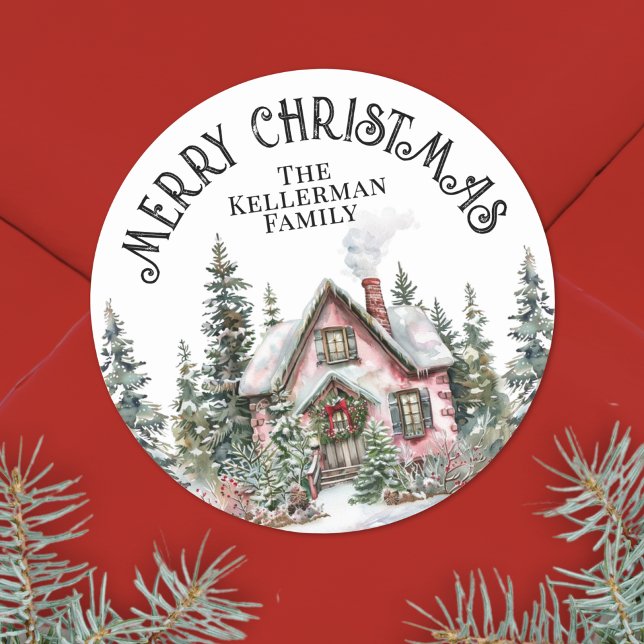 Festive Winter Elegant Christmas Classic Round Sticker (Festive Winter Merry Christmas Classic Round Sticker)