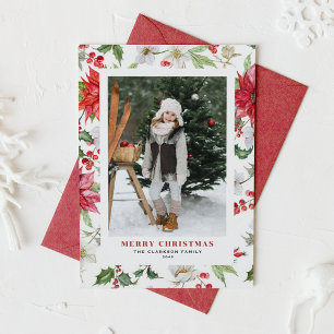 Festive Winter Floral Pattern Christmas Photo Holiday Card