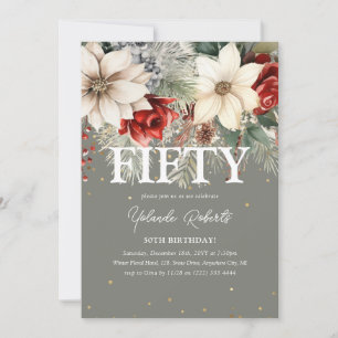 Festive Winter Florals 50th Birthday Invitation