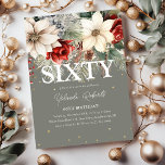 Festive Winter Florals 60th Birthday Invitation<br><div class="desc">This gorgeous festive floral 60th birthday invitation is perfect if you having a birthday celebration during the winter months. Design features a chic sage green background decorated with gorgeous tradiational red and ivory winter florals and other christmas botanical foliage, faux gold confetti and an elegant birthday party template that is...</div>