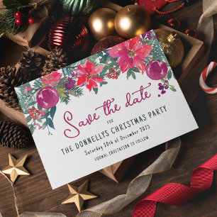 Festive Winter Florals And Berries Christmas Party Announcement Postcard