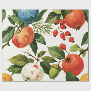 Festive Winter Fruit Christmas Pattern Wrapping Paper