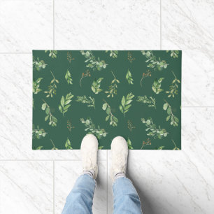 Festive Winter Greenery Botanical Green Foliage  Doormat