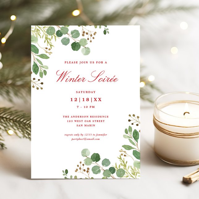 Festive Winter Greenery Elegant Botanical Party Holiday Card (Creator Uploaded)