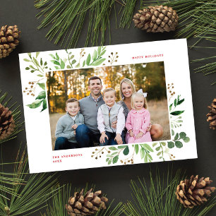 Festive Winter Greenery Elegant Foliage Photo Holiday Card