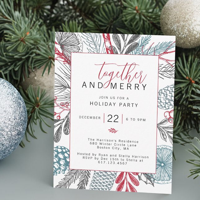 Festive Winter Greenery Holiday Party Invitation (Festive Winter Greenery Holiday Party Invitation)