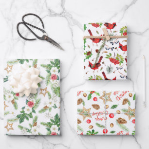 Festive Winter Holiday Botanicals Wrapping Paper Sheet