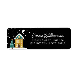 Festive Winter Holiday House Return Address label