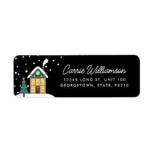 Festive Winter Holiday House Return Address label