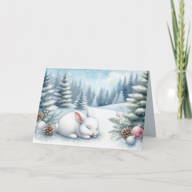 Festive Winter Landscape With Bunny Christmas Card (Front)