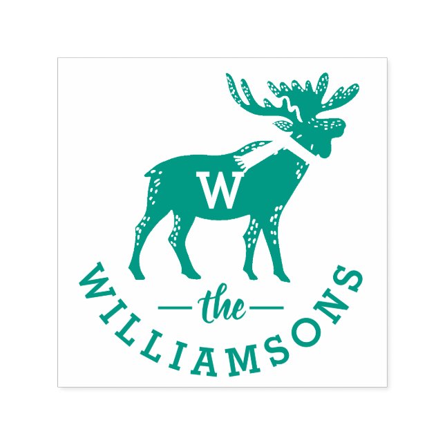 Festive Winter Moose Monogram Family Christmas Self-inking Stamp (Design)