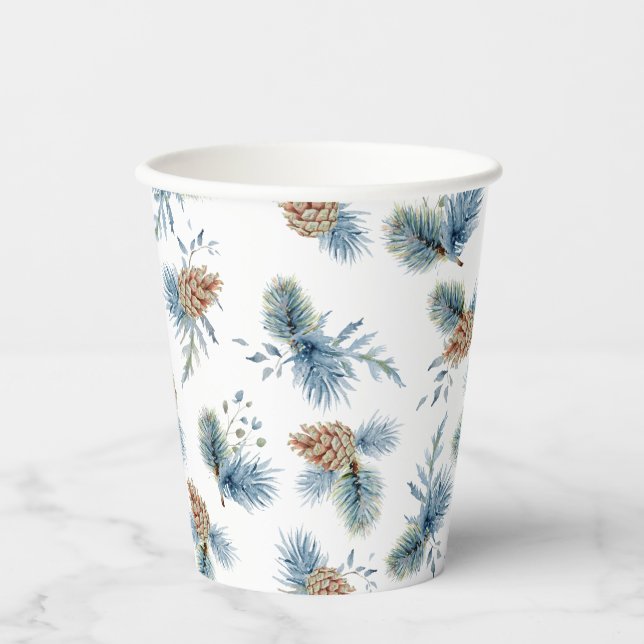 Festive Winter Pine and Evergreens Paper Cups (Front)