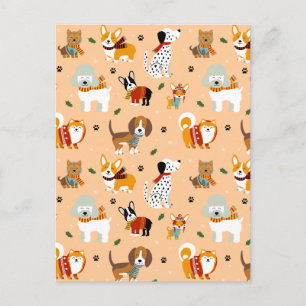 Festive Winter Puppy Scarves Announcement Postcard