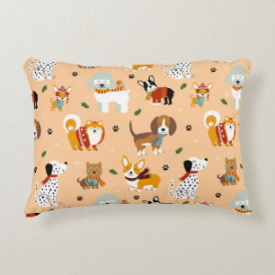 Festive Winter Puppy Scarves Decorative Cushion