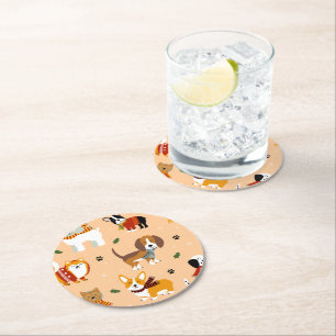 Festive Winter Puppy Scarves Round Paper Coaster