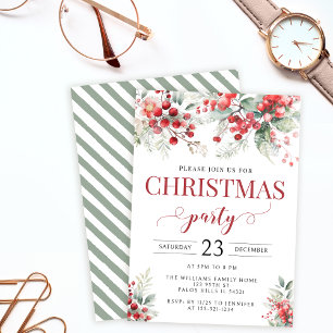 Festive winter red green Christmas party Invitation