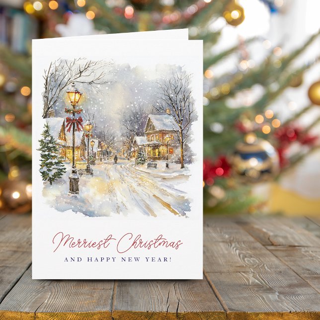 Festive Winter Scene Merriest Christmas Folded Holiday Card (Festive Winter Scene Merriest Christmas Folded Holiday Card)