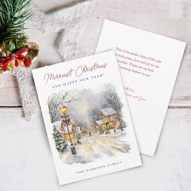 Festive Winter Scene Merriest Christmas Holiday Card (Festive Winter Scene Merriest Christmas Holiday Card)