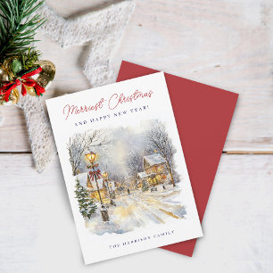 Festive Winter Scene Merriest Christmas Holiday Card