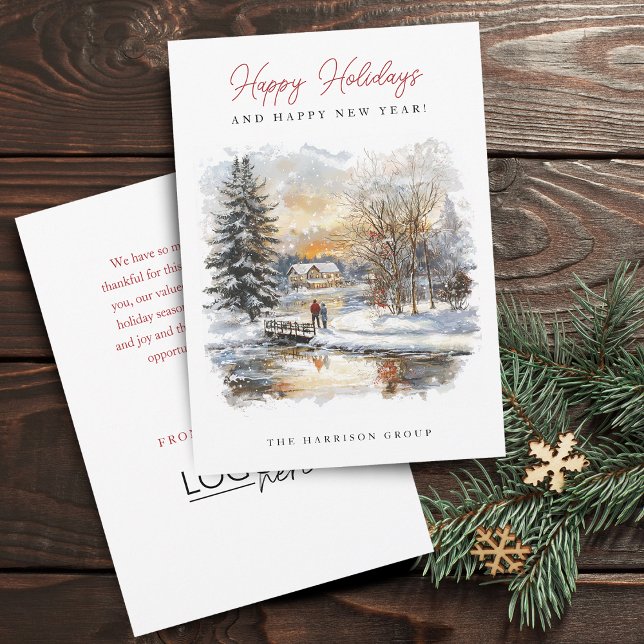 Festive Winter Scene Your Logo Business Holiday Card (Festive Winter Scene Your Logo Business Holiday Card)