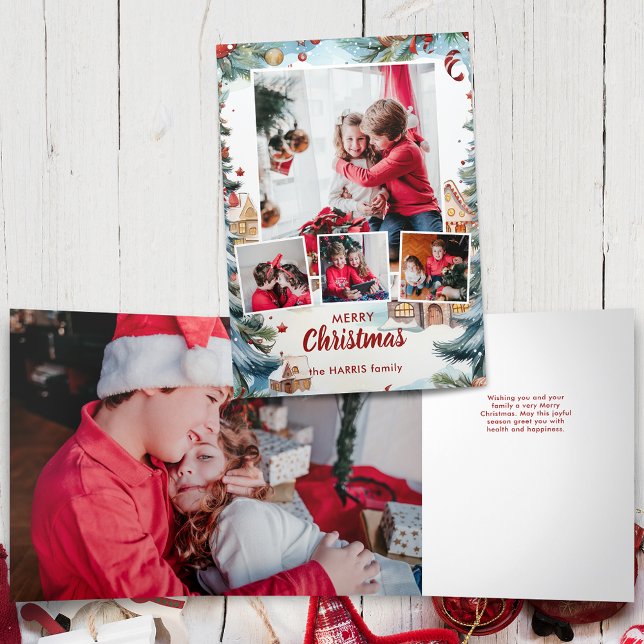 Festive Winter Snow Village Four-Photo Tri-Fold Card (Creator Uploaded)