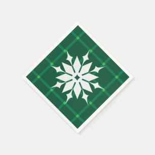 Festive winter snowflake dark green plaid napkin