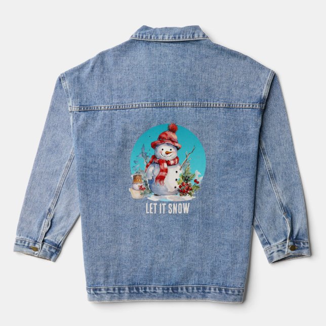 festive Winter snowman add text Denim Jacket (Back)
