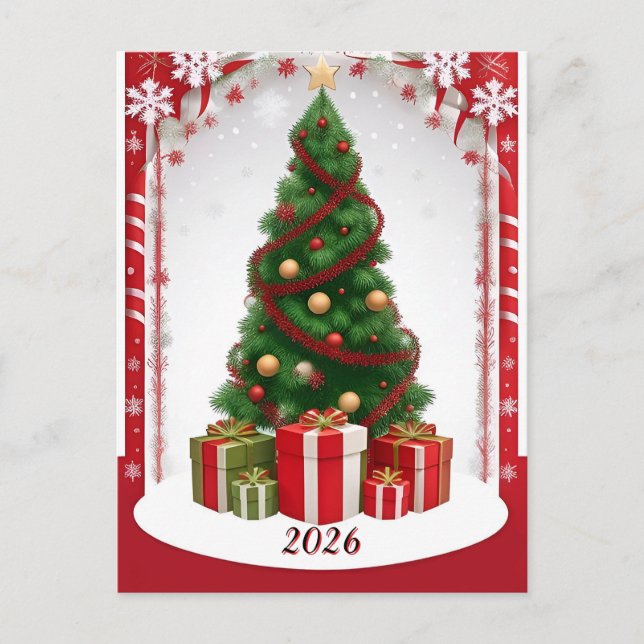 ❄️ Festive Winter Tree Glow 🎄 Snowy Christmas Postcard (Front)