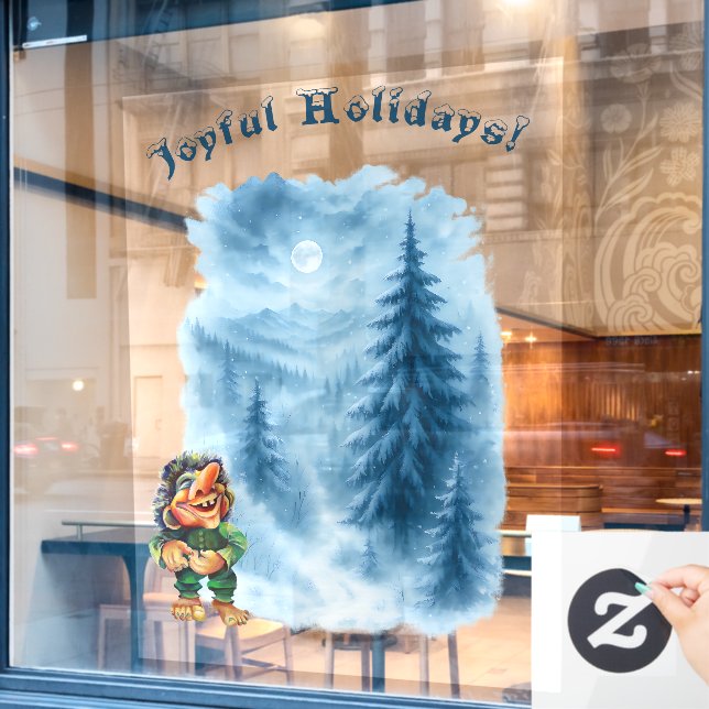 Festive Winter Troll Holiday Window Decal Business (Cafe Window)