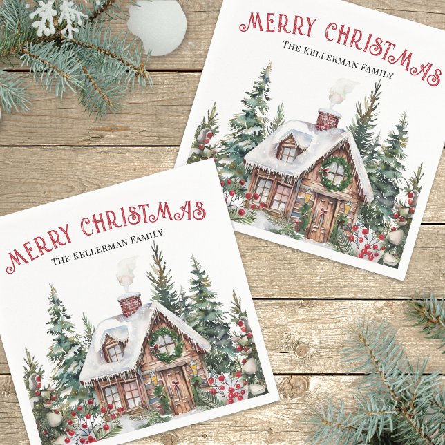 Festive Winter Watercolor Christmas Napkin (Festive Winter Watercolor Christmas Napkins)