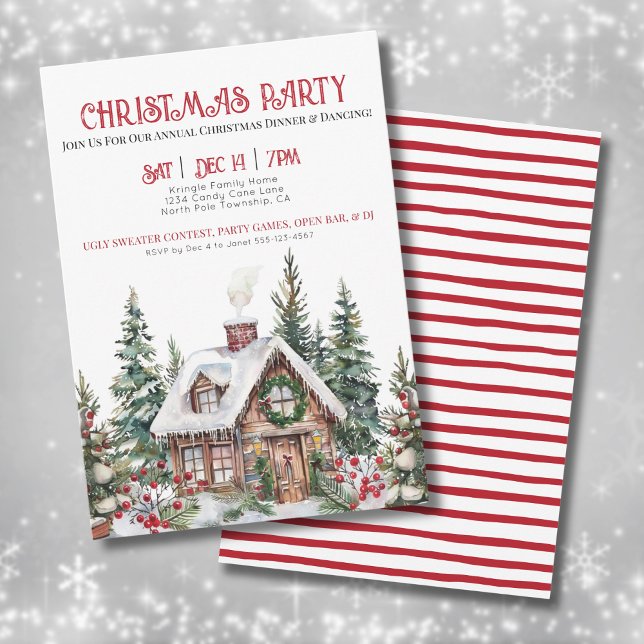 Festive Winter Watercolor Christmas Party Invitation (Festive Winter Watercolor Christmas Party Invitation)