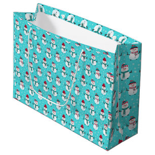 Festive Winter Wonderland Blue Snowmen Christmas Large Gift Bag