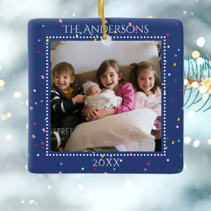 Festive Winter Wonderland Frame   Family Photo Ceramic Ornament