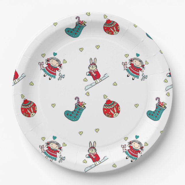 Festive winter wonderland pattern paper plate (Front)