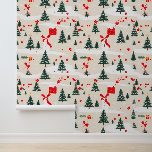 Festive Winter Wonderland Pattern Wallpaper (Application)