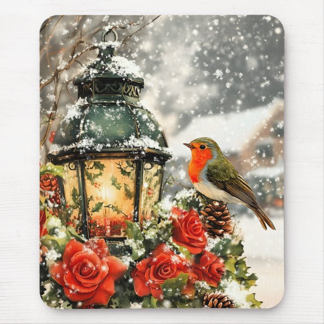 Festive Winter Wonderland Scene Mouse Pad (Front)