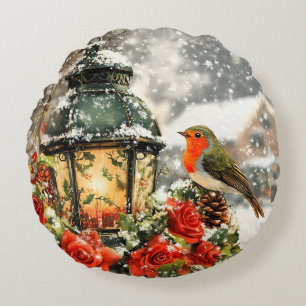 Festive Winter Wonderland Scene Round Cushion