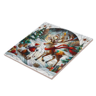 Festive winter wonderland with a joyous reindeer ceramic tile