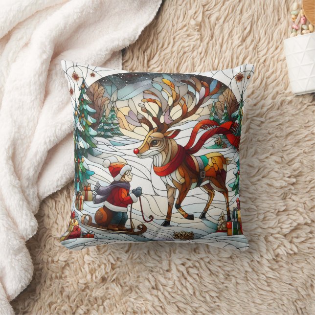 Festive winter wonderland with a joyous reindeer cushion (Blanket)