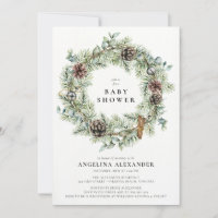 Festive Winter Wreath Baby Shower Invitation