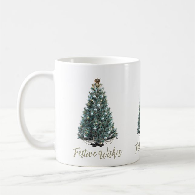 Festive Wishes. Christmas tree design Coffee Mug (Left)