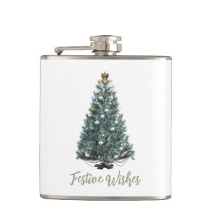 Festive Wishes. Christmas tree design Hip Flask