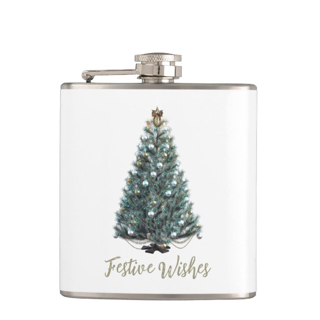 Festive Wishes. Christmas tree design Hip Flask (Front)