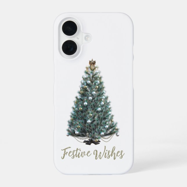 Festive Wishes. Christmas tree design iPhone 16 Case (Back)